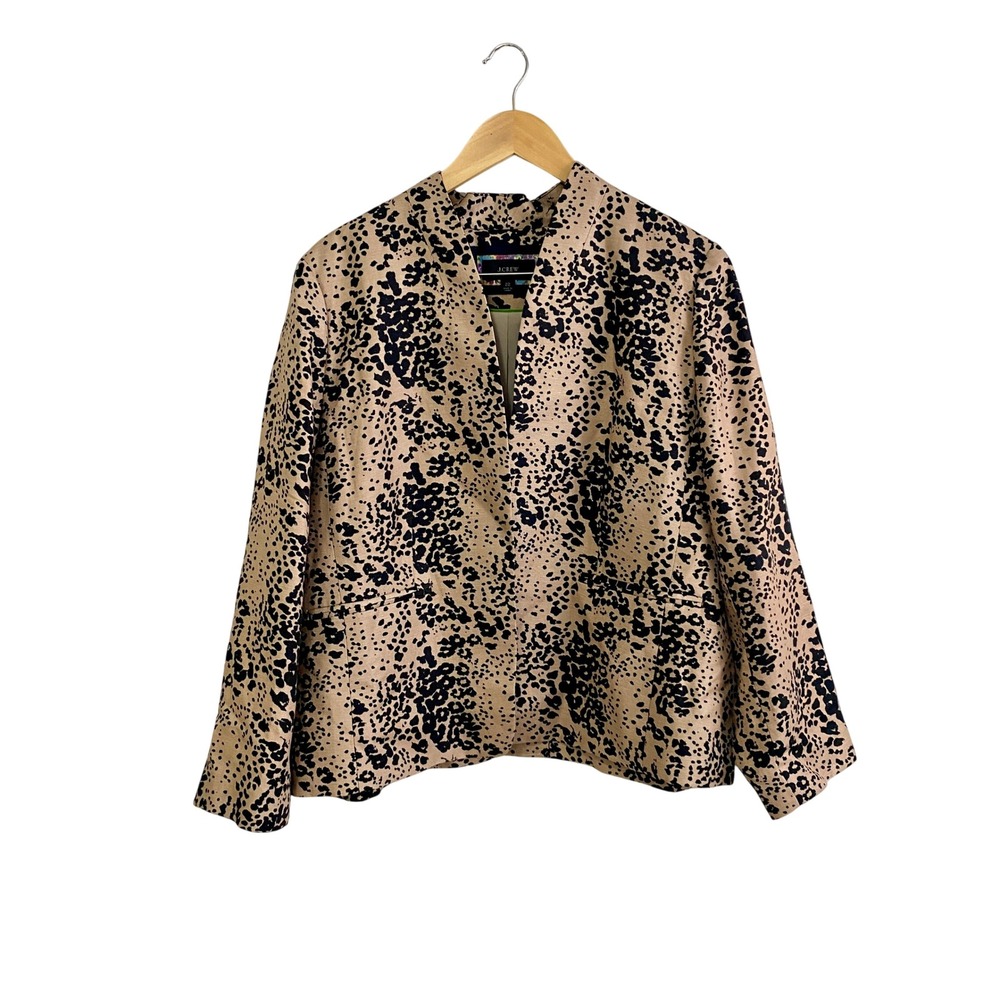 J.Crew Leopard Print Going Out‎ Blazer Linen Blend Plus Size 22 Collarless AI396